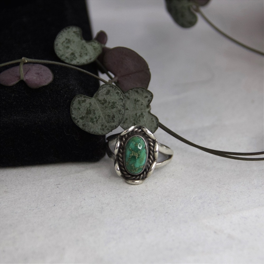 Native American Sterling Silver Green Turquoise Ring Split Shank Size 10